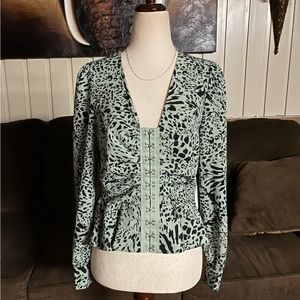 Milk & Honey • Small • Blouse • Turquoise/ Black • Jungle Safari • New W/Tags